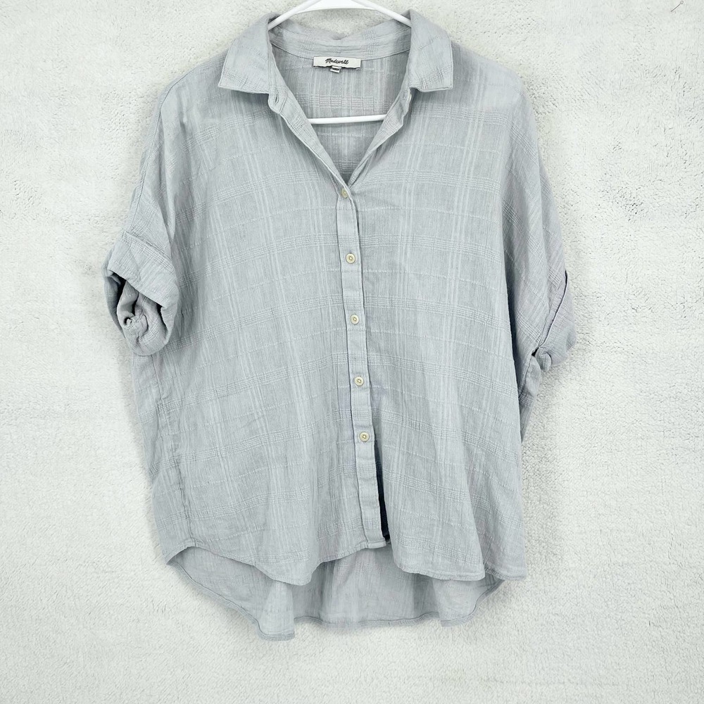 Madewell Women's Oversized Light Blue Button Up Short Sleeve Blouse Size Small